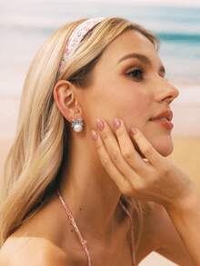 Swim Mod 1 Pair Elegant Bow Faux Pearl Rhinestone Stud Earrings Valentines - Silver - View 5