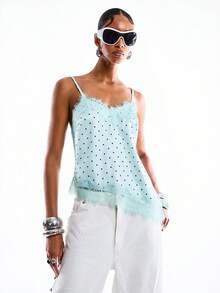 LYSMO 2026 New Arrive Minimalism Spring/Summer Women's Summer Fashion Polka Dot Print Contrast Lace Camisole - Mint Green - View 5
