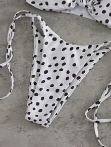 Swim Mod 夏季度假不对称波点印花抹胸比基尼套装，侧边系带，两件套泳装 - 彩色 - 查看 5