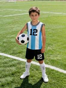 Fantacosmos Conjunto de regata e shorts de basquete clássico para meninos (2 peças), roupa esportiva casual para meninos estilosos, primavera/verão. - Multicolorido - Ver 5