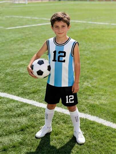 Fantacosmos 2pcs/Set Boys' Classic Basketball Vest Top & Shorts Set, Casual Sports Outfit For Cool Boy, Spring/Summer