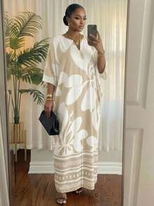 SHEIN Lady 大码女式V领碎花休闲连衣裙，适合派对和日常穿着 - 彩色 - 查看 1