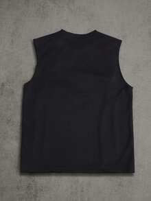 Manfinity ZONE917 男式标语印花宽肩运动背心 - 黑色 - 查看 6