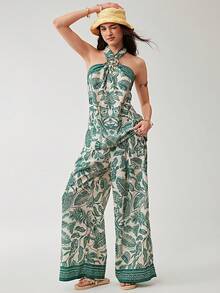 Soleia 女士热带印花露背上衣和裤子两件套，度假海滩风 - 彩色 - 查看 8