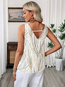 EMERY ROSE Women's Retro V-Neck Sleeveless Sequin Tank Top, Fashion Summer - White - View 7