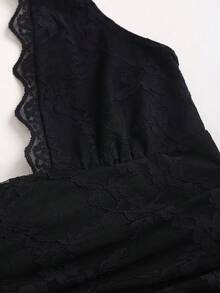 Sweetra Y2K Sexy Lace Halter Elegant Sweet Pleated Chiffon Dress, Suitable For Commuting - Black - View 4