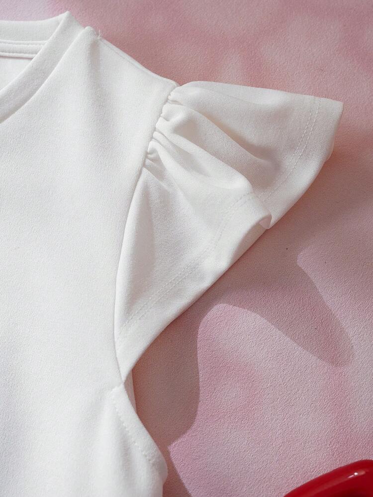 HELLO KITTY AND FRIENDS | SHEIN 少女休闲可爱卡通字母图案荷叶边袖口撞色网纱夏季连衣裙 - 彩色 - 查看 6