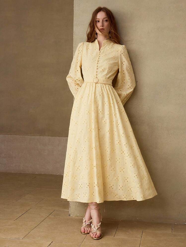 WOMEN'S ELEGANT SCHIFFY SOLID COLOR BELTED DRESS, SPRING/AUTUMN