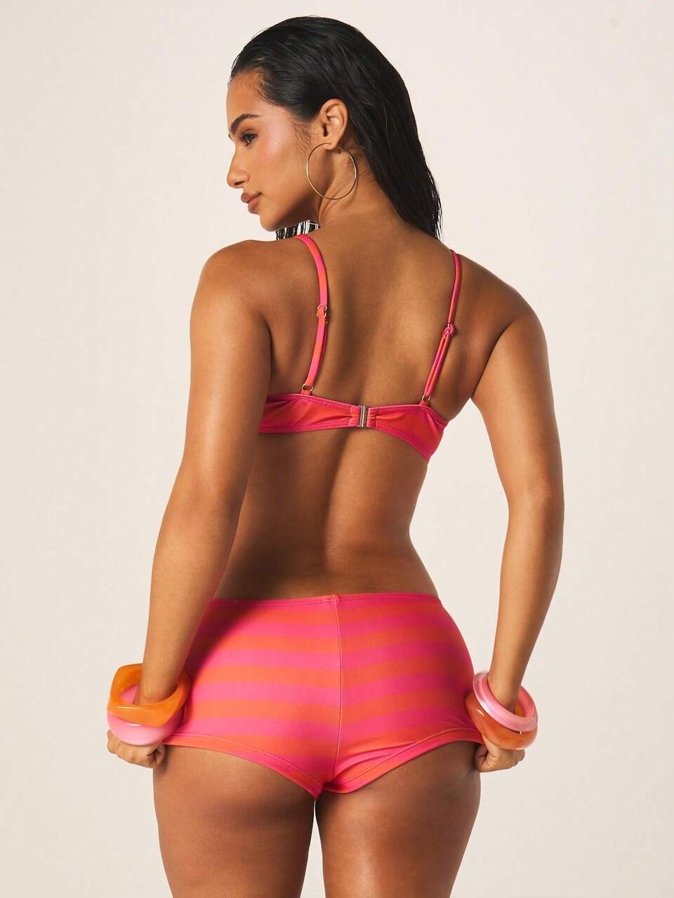 MISSGUIDED Vibrant Summer Pink Orange Triangle Bikini Set With Gradient Design Spaghetti Strap Top And Cheeky Bottom Beach Swimwear Sexy