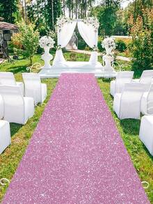 Pink Glitter Sequin Aisle Runner Wedding Birthday Party Decor Sparkle Carpet Non Shedding Indoor Outdoor Event Commercial Home Decoration Reusable Sturdy Non Slip Backing - Pink - View 3