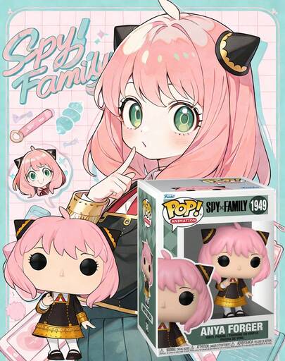  Funko POP! Animation Vinyl Figure, SPY*FAMILY Anya Forger No. 1949, Cute Chibi School Uniform With Pink Hair And Black Gold Hair Clips, Window Box Display, Desk Shelf Decor Gift