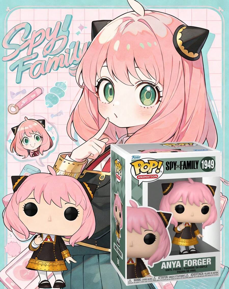 Funko POP！动画系列乙烯基人偶，间谍家族 Anya Forger No. 1949，可爱Q版校服，粉色头发，配黑色金色发夹，橱窗展示盒，桌面摆件礼品 - 1PC - 查看 1