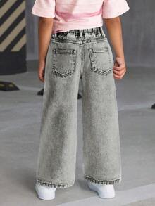 Young Girls' Versatile Casual Washed Straight-Leg Jeans - Grey - View 2