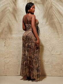 SHEIN SXY 大码女式豹纹侧开衩性感吊带裙 - 彩色 - 查看 2