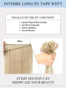 Extensiones de cabello humano con cinta de PU, sin pegamento, cinta adhesiva, piel sintética de PU sin costuras, 40G-50G, para cabello fino, con clips, cintas y micro enlaces cosidos previamente sellados - S18A-613 - Ver 5