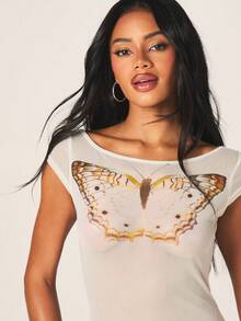 MISSGUIDED Đầm lưới xuyên thấu dành cho nữ với họa tiết bướm và phần lưng hở sâu. - Nhiều màu - Xem 5