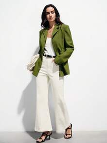 Aveloria Modichic Fashionable Commuter Versatile Daily Wear Faux Linen Elegant Waist Cinched Long Sleeve Blazer - Green - View 4