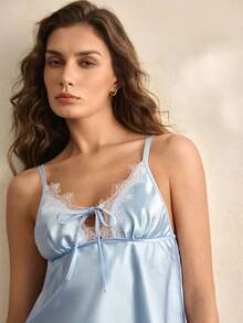 Charlaine Elegant, Comfortable Satin Sleepwear Set For Women - Baby Blue - View 6