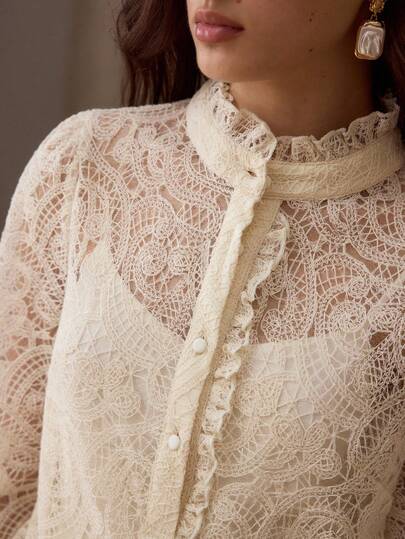 MOTF PREMIUM SPRING/SUMMER NEW LACE FRILL COLLAR LONG SLEEVE WOMEN TOP