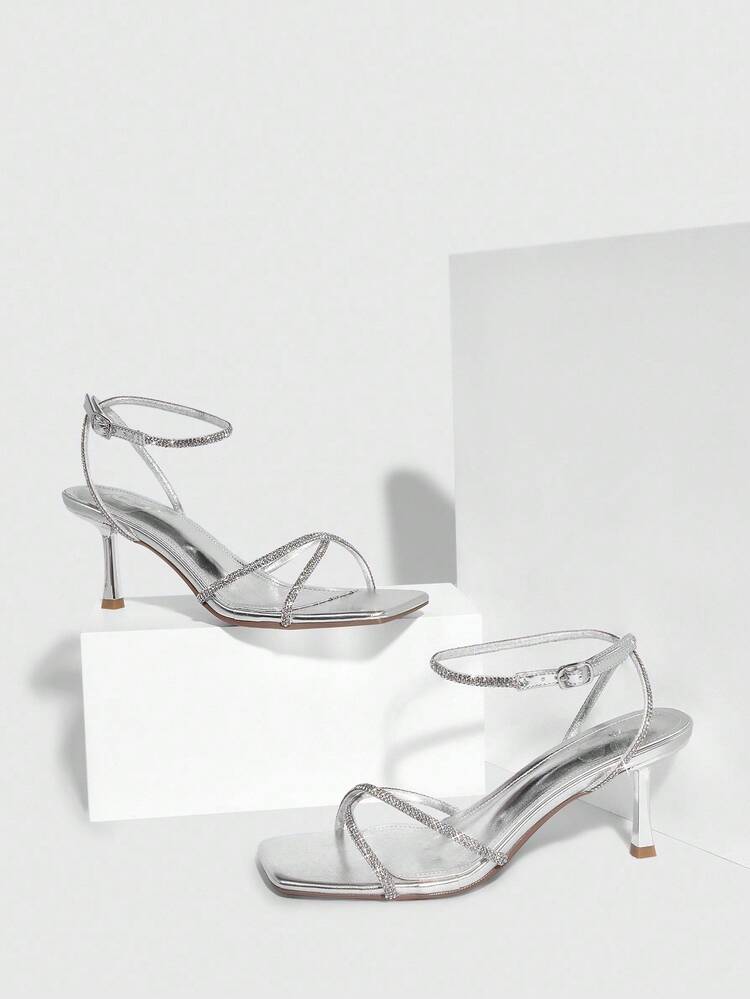 CUCCOO SZL Sexy New Summer Gold Criss-Cross Strap Fashionable Charming Sexy Women's High Heel Sandals, Slim Strap Square Toe Stiletto Heels Open Toe Sandals Spring Shoes Prom Heels