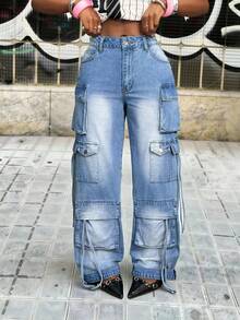 Slaydiva Women's Casual Loose Fit Versatile Summer Denim Jeans - Blue - View 1