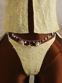 Zestiva 2026 New Spring/Summer Women 2pcs Yellow Bandeau Bikini Set, Beach Vacation Casual Swimwear Cream Bikini Two Pieces Vacation Set - Yellow - View 5