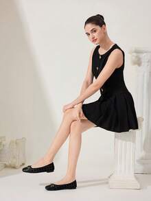 CUCCOO CHICEST Square Toe Loafers, Soft Sole Mesh Strap Fashionable Elegant Versatile Comfortable Slip-On Apricot Flat Shoes - Black - View 3