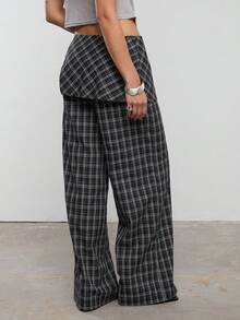 COUREZ Wide Leg Black Skouser In Ligthweigth Check Fabric /Y2K Fall Clothes Winter Clothes Streetwear - Black - View 6