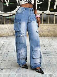 Slaydiva Women's Casual Loose Fit Versatile Summer Denim Jeans - Blue - View 4