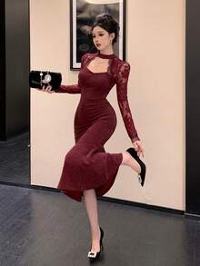 Women Midi Dresses - Bordeaux - View 5