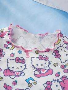 HELLO KITTY AND FRIENDS | SHEIN 女婴卡通印花短袖上衣和裤子睡衣套装 - 白色 - 查看 3