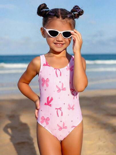 Girls One-Piece Swimsuit With UPF 50+ Sun Protection, Quick Drying Bathing Suit 4-7Y Kids Pink Swimsuit Beachwear Kids One Piece Beach Wear For Girls Preppy Bathing Suits Kids