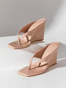 SHUZIA Sandal đế xuồng xỏ ngón thoải mái dành cho nữ - Màu be - Xem 6