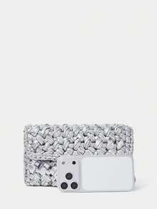 SHECARRY 女士金属银色时尚编织斜挎包/手拿包，用途广泛，适合日常、通勤、情人节、假日、派对、节日等场合。 - 亮銀色 - 查看 5