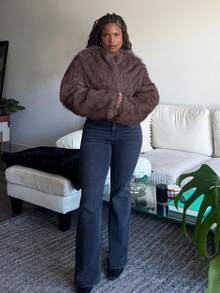 Tyla Gomez 秋冬女士前开蓬松大衣 - 鏽棕色 - 查看 3