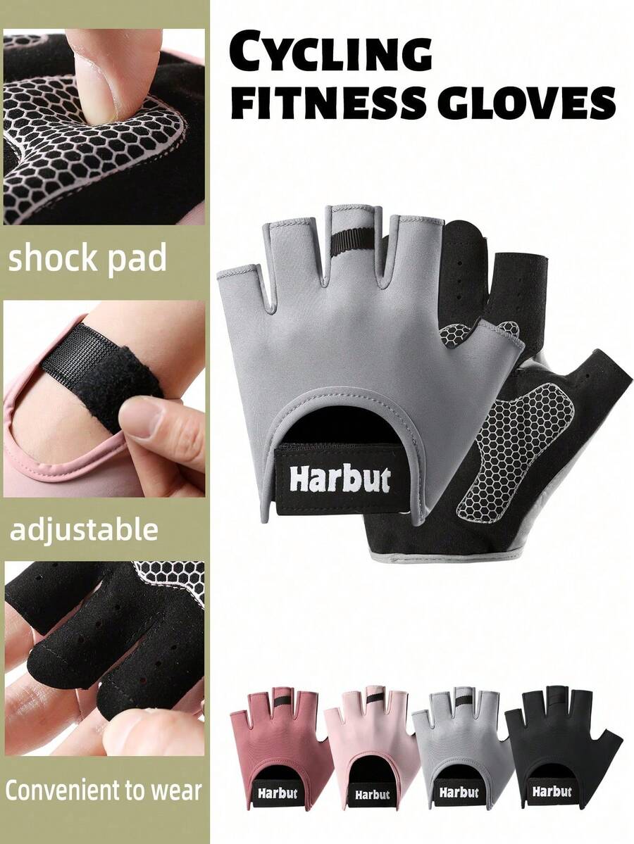 1 Pair Fingerless Gloves With Thickened Men Women Fitness Weight Lifting Wristband Gloves Body Building Training Sports Exercise Cycling Glove Shockproof - Multicolor - View 1