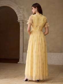 MOTF PREMIUM 女士优雅碎花长裙 - 黃色 - 查看 3