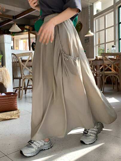 Livesso 女士系带宽松弹力腰休闲半身裙，夏季