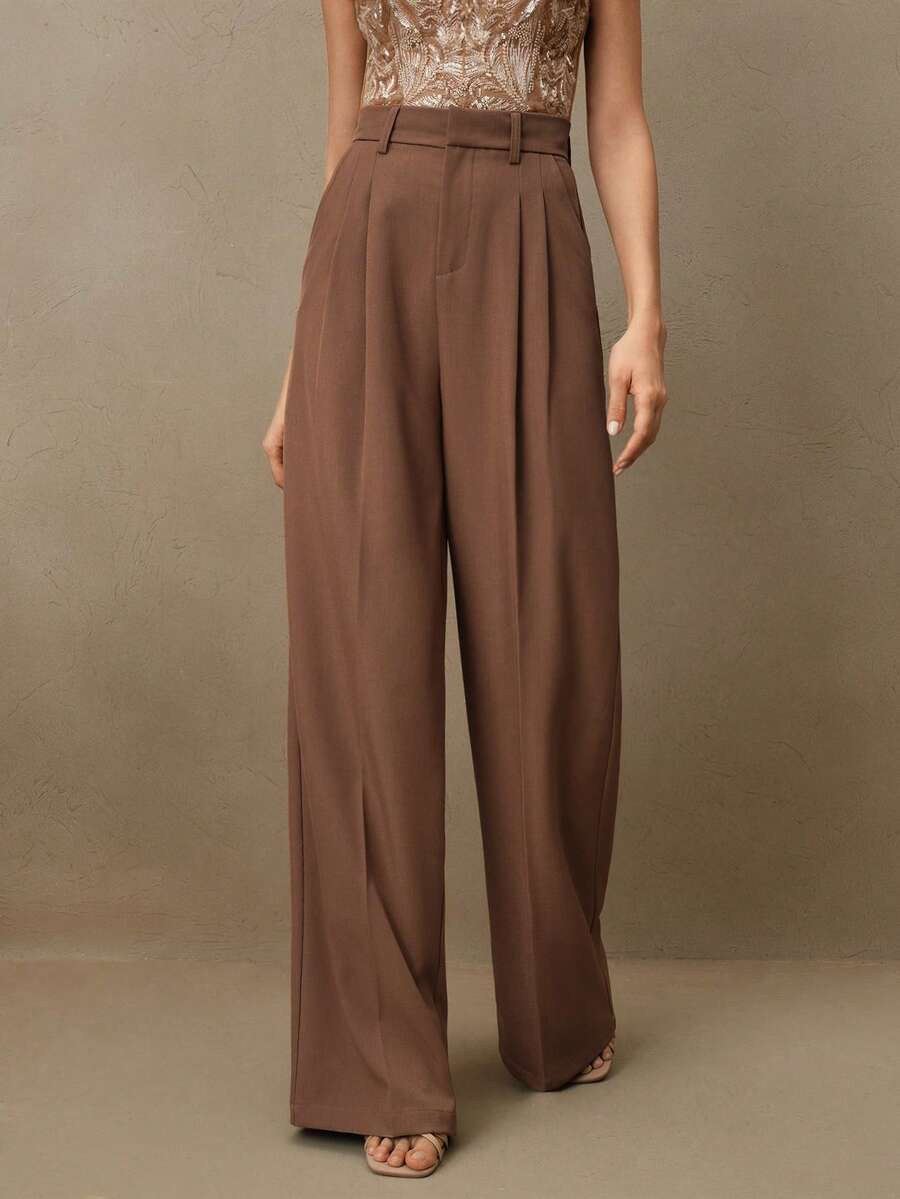 Anewsta Petite Spring/Summer Petite Office Lady Pleated Suit Pants - Coral Pink - View 1