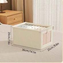 Large Storage Basket | Sturdy Fabric Wardrobe Storage Box With Transparent Window For Organization | Foldable Home Storage With Lid, Beige, Grey - Multicolor - View 11