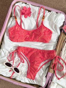 Swim Mod Women's Casual Vacation Beach Tropical Plant Print Bikini Two Pieces Swimwear - Multicolor - View 3