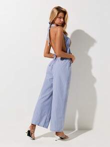 SHEIN ICON 2026 New Arrive Women's Striped Halter Crop Top And Pants Two Pieces Set, Summer - Blue - View 2