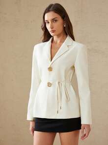 Aveloria Modichic Fashionable High-End Slim Fit V-Neck Business Blazer With Metal Buckle, Waist Cinching Design - Beige - View 3