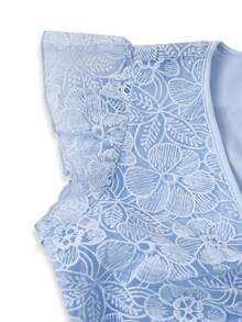 Franclia Lace Embroidered Cap Sleeve Vacation Dress - Blue - View 5