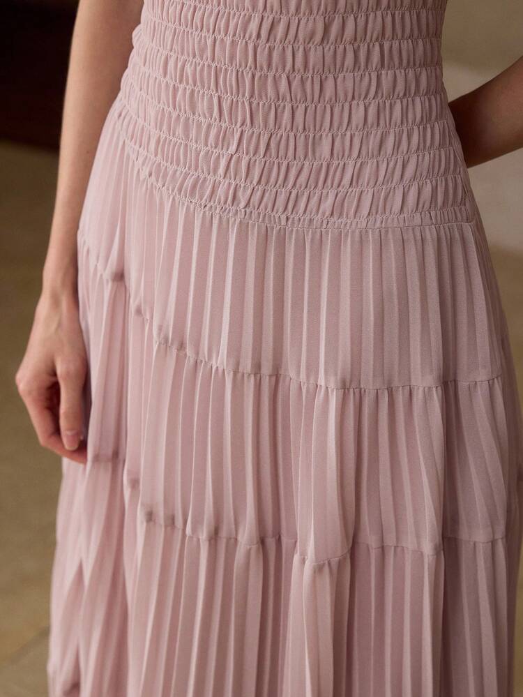 WOMEN'S ROMANTIC A-LINE DRESS WITH STRUCTURAL DESIGN AND PLEATED DETAILS, SPRING/SUMMER