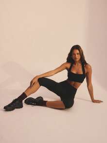 Aralina 休闲运动春夏运动七分裤，正面细节设计，适合度假、沙滩、骑行等场合，黑色 - 黑色 - 查看 8