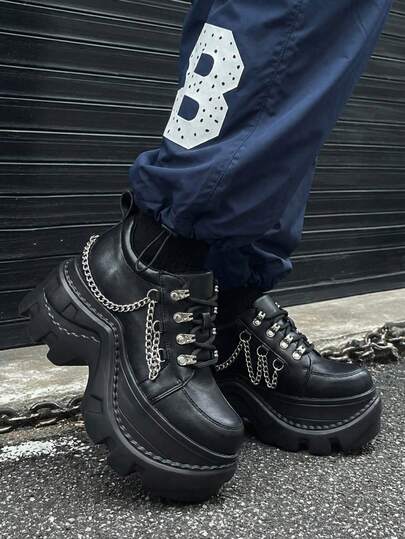 Rovax Women's Punk Style Lace-Up Metal Eyelet Platform Casual Sneakers, Versatile Business Shoes