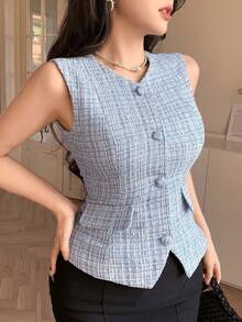 DAZY Women's Elegant Sleeveless Fitted Jacket For Commuting, Summer - Blue - View 1