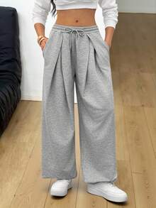 SHEIN Tall 女士秋冬街头风基本款日常休闲外出灰色宽松低腰束口裤 Y2k - 灰色 - 查看 5