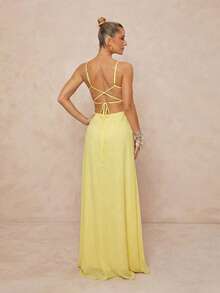 Lumalex 春夏新款渐变金属海星装饰串珠垂褶领口系带腰身沙滩长裙，显瘦 - 彩色 - 查看 3